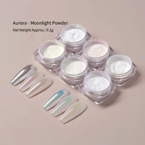 Polvere Per Unghie Moonlight Aurora Effetto Specchio Cromo Perla Artificial Iridescente Decorazione Per Manicure Lucentezza Con Applicatore