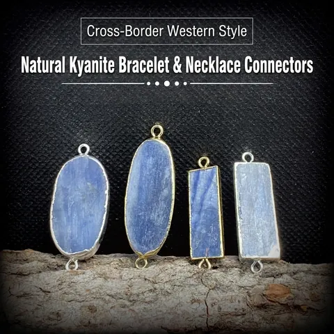 Natural Blue Kyanite Connector Pendant Double Loop Irregular Rectangular Gold Silver Rim For Necklace Bracelet DIY Making