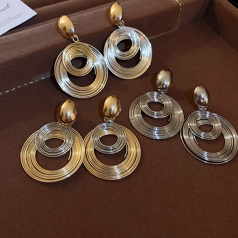 Orecchini A Cerchio Multistrato Esagerati Da Donna Pendenti Geometrici In Lega Con Perno In Argento Sterling 925
