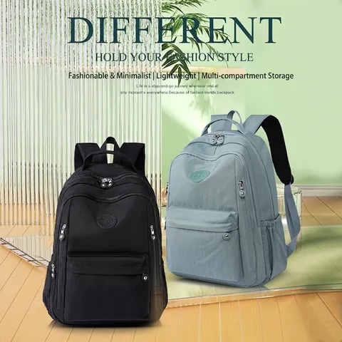 Mochila De Nylon A La Moda Gran Capacidad Impermeable Múltiples Compartimentos Bolsa Escolar De Viaje Para Mujeres Estudiantes Ligera