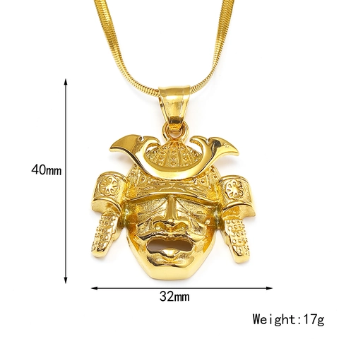 Vintage Punk Titanium Steel Samurai Mask Pendant Necklace Men Retro Japanese Warrior Helmet Jewelry Goth Biker Accessories