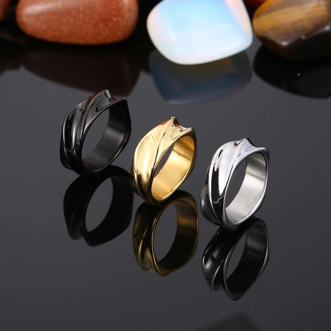 Anello In Acciaio Inossidabile Onda Irregolare Geometrico Torto Lucidato Minimalista Hip Hop Gioielli