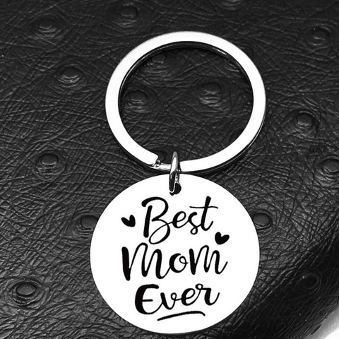 Portachiavi in Acciaio Inossidabile Regalo Festa della Mamma Ciondolo Rotondo Best Mom Ever Inciso Ciondoli a Cuore Portachiavi Argento Minimalista