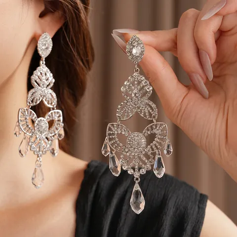 Teardrop Dangle Earrings With 925 Sterling Silver Earring Post Alloy Rhinestone Glass Crystal Vintage Palace Style