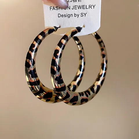 Leopardenmuster Creolen Mit 925 Sterling Silber Ohrstecker Große Runde Geometrische Goldene Retro Mode Für Damen