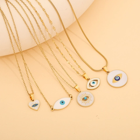 Evil Eye Pendant Necklace Gold Plated Stainless Steel Enamel Hamsa Hand Elephant Heart Amulet Jewelry For Women