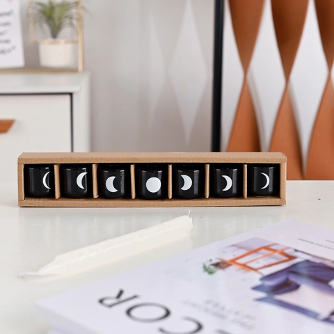 Ceramic Candle Holders Black Moon Phase Pattern Modern Decor Romantic Home Atmosphere