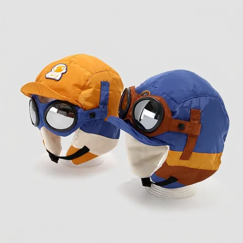 Kinder Winter Pilot Fliegermütze Mit Brille Baumwolle Warm Winddicht Ohrenklappe Trapper Lei Feng Mütze Für Jungen Mädchen