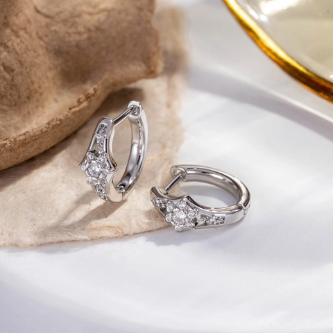Ster Piercing Oorring Hoop Koper Zirkoon Ingelegd Minimalistisch Ins Stijl Geometrische Sieraden Voor Dames Heren
