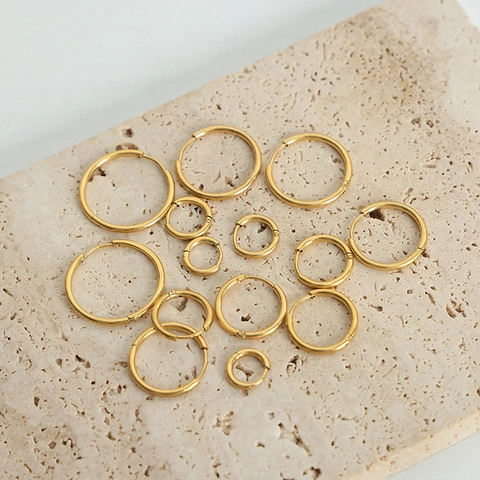 Gold Plated Titanium Stainless Steel Hoop Earrings Minimalist Geometric Round Circle Jewelry Daily Wear For Women Men