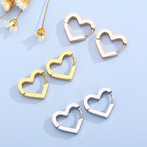 Orecchini A Cerchio A Cuore In Acciaio Inossidabile Geometrici Cavi Gioielli Minimalisti Trendy Unisex