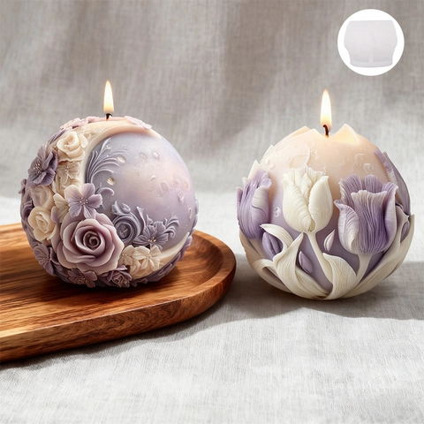Ball Shaped Flower Relief Candle Silicone Mold Rose Tulip Moon Pattern For DIY Aromatherapy Plaster Ornament Craft Making