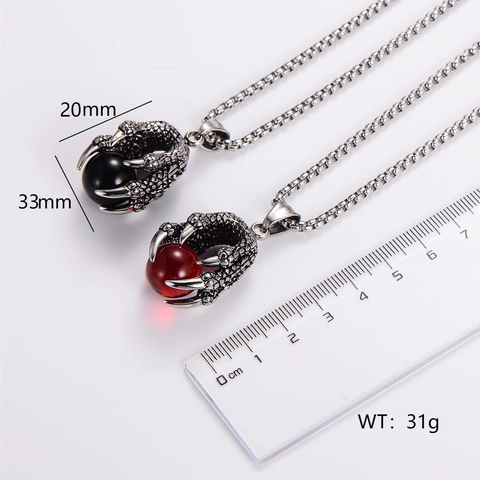 Collana Con Pendente Artiglio Di Drago Acciaio Inossidabile 316L Con Perla Nera Rossa Gioielli Punk Gotici Per Uomo