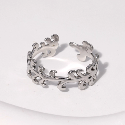 Anello Aperto A Foglia Acciaio Inossidabile Placcato Oro 18K Regolabile Minimalista Ramo Gioielli Regalo Per Donna