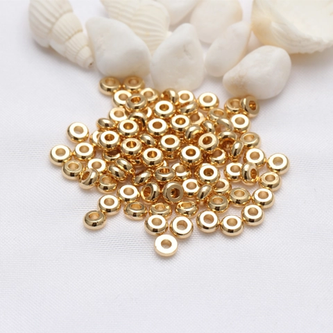 Smooth Flat Round Spacer Beads Real Gold Plated Copper Loose Wheel Beads For DIY Jewelry Making Bracelet Necklace