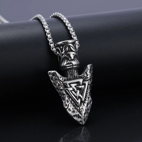 Stainless Steel Viking Arrowhead Pendant Valknut Rune Nordic Mythology Antique Finish Retro Gothic Jewelry For Men