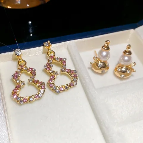 Pendientes De Botón Elegantes Wulu Gourd Con Poste De Plata Esterlina 925 Incrustaciones De Diamantes De Imitación Perla Artificial