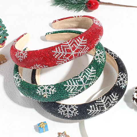 Christmas Snowflake Rhinestone Padded Headband Sparkling Winter Party Hair Hoop Festive Holiday Hair Accessory