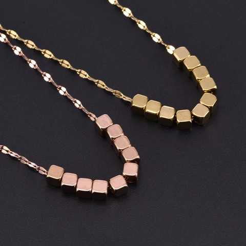 Collier Pendentif Cube Acier Inoxydable Plaqué Or Chaîne Boîte Chance Richesse Carré Bijoux Pour Femmes Minimaliste