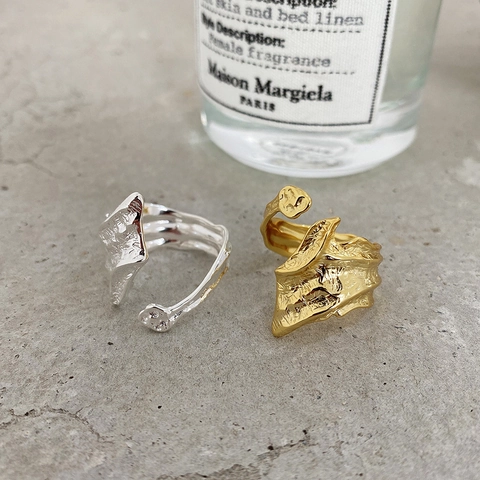 Unregelmäßiger Faltenstruktur Offener Ring 925 Sterlingsilber Lava Oberfläche Verstellbarer Minimalistischer Damen Schmuck