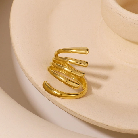Spiraal Multi Layer Ring 18K Verguld Roestvrij Staal Verstelbaar Asymmetrisch Hol Minimalistische Mode Sieraden Voor Dames