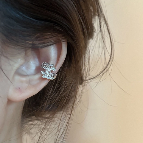 Pendiente De Cartílago Espiga Trigo Cobre Con Circón Sin Perforación Clip Hoja Para Mujeres Joyería Elegante Color Plata