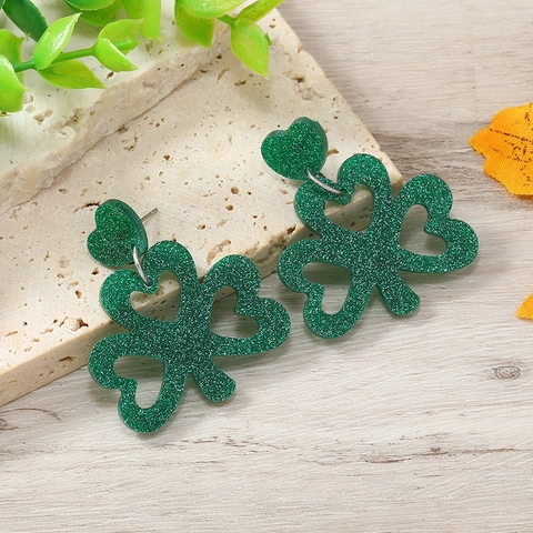 Orecchini Trifoglio Ferro Di Cavallo Glitter Verde Acrilico San Patrizio Con Perno In Acciaio Inossidabile