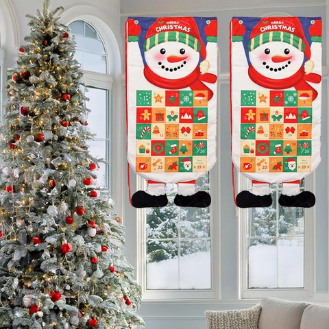 Christmas Advent Calendar Wall Hanging Fabric Countdown Pockets Festive Holiday Home Party Decor Santa Snowman Reindeer