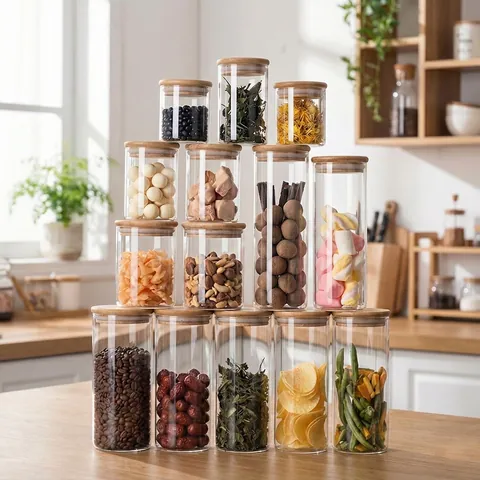 Glass Food Storage Jars With Airtight Bamboo Lids High Borosilicate Canisters For Kitchen Grains Coffee Beans Snacks