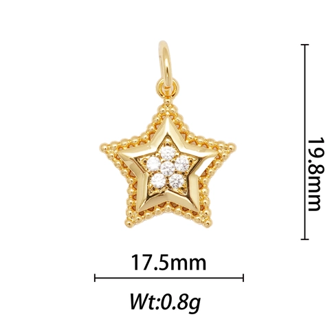 Copper 18K Gold Plated Necklace Pendant Heart Star Shape Rhinestone Pave DIY Charm Light Luxury Fashion Jewelry Women Accessories