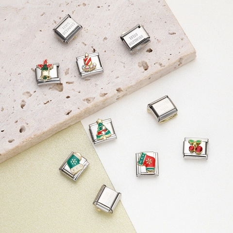 Charms Italiani Di Natale Acciaio Inossidabile Smalto Strass Bracciale Modulare DIY Accessori Gioielli Regalo