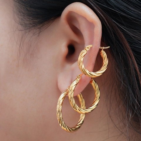 Orecchini A Cerchio Intrecciati Vintage Acciaio Inossidabile Placcato Oro 18K Texture Corda Gioielli Minimalisti Donna
