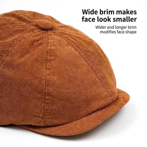 Vintage Corduroy Newsboy Cap Octagonal Hat British Style Ivy Flat Cap Solid Color Adjustable For Men Women