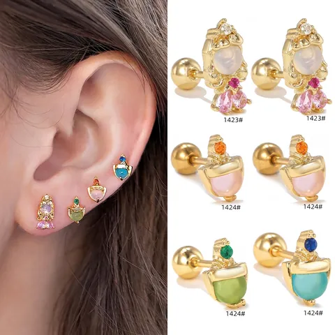 Helix Piercing Stud Earrings Copper Zircon Cartoon Acorn Design With Stainless Steel Earring Post Jewelry For Women