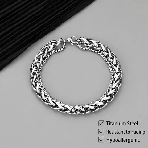 Double Layer Titanium Steel Keel Bracelet For Men Women Minimalist Industrial Style Stainless Steel Hand Chain Jewelry