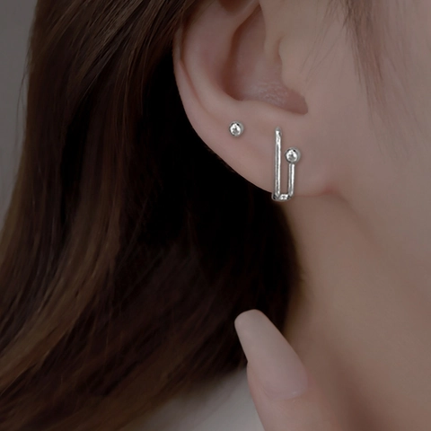 Pendientes De Botón Minimalistas En Forma De U Con Cuenta Cobre Chapado En Platino Poste De Plata Joyería Mujer