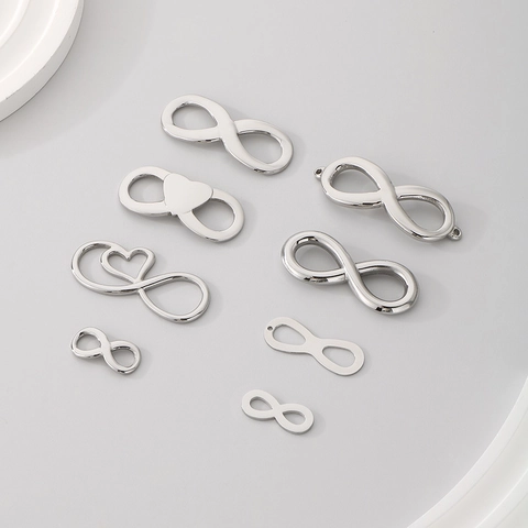 Infinity Symbol Connectors Stainless Steel Heart Double Loop Pendants For DIY Bracelet Necklace Jewelry Making Findings