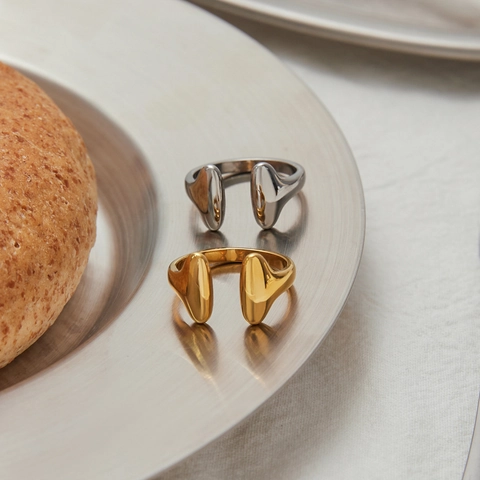 Bague Ouverte Irrégulière Minimaliste Acier Inoxydable Ajustable Design Géométrique Fluide Étanche Pour Femmes