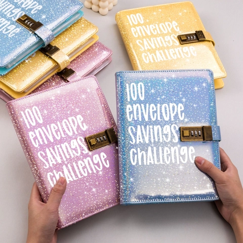 Envelope Savings Challenge Binder PU Leather Budget Planner With Password Lock Money Saving Organizer Loose Leaf