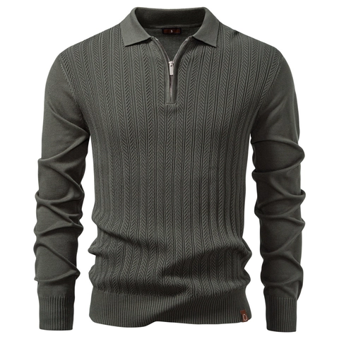Heren Gebreide Trui Lange Mouwen Business Casual Halve Rits Revers Slim Fit Viscose Polyester Getextureerde Pullover