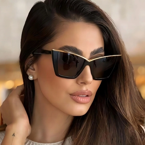 Occhiali Da Sole Cat Eye Moda Montatura Grande Protezione UV400 Materiale PC AC Retro Tendenza Per Donne Viaggio