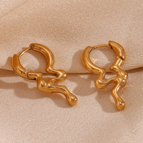 Boucles D'oreilles Créoles Métal Liquide Irrégulier Plaquées Or 18K Acier Inoxydable 316L Style Lave Moderne