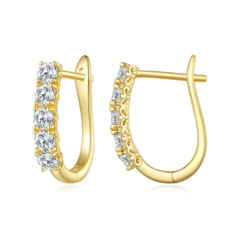 U-Shaped Moissanite Hoop Earrings 925 Sterling Silver With Hollow Pattern Elegant Minimalist Geometric Jewelry For Women