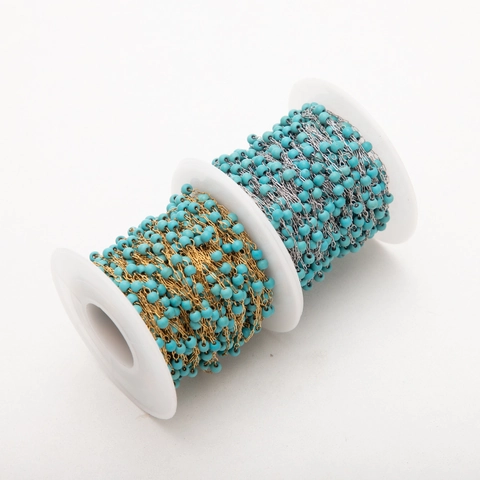 Cadena De Eslabones Con Cuentas De Piedra Natural Acero Inoxidable 304 Chapado En Oro 18K Para Joyería DIY