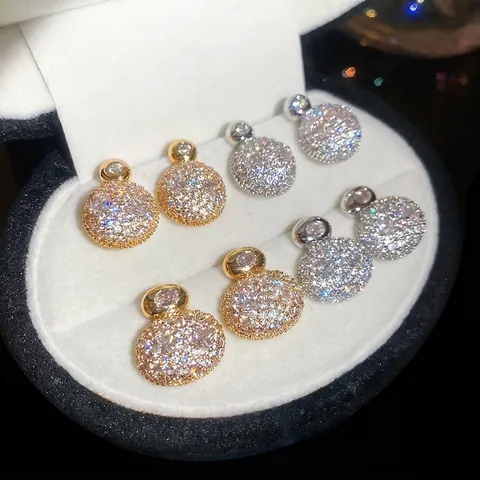 Round Oval Stud Earrings With Zircon Pave Gold Plated Copper And 925 Sterling Silver Earring Post Jewelry For Women