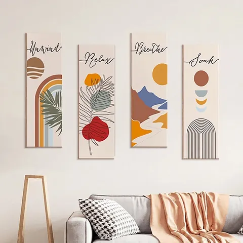 Wooden Wall Decor Plaques Boho Abstract Pattern Inspirational Words Relax Breathe For Home Office Bedroom