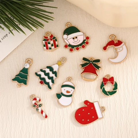 Christmas Pendant Necklace Alloy Enamel Santa Claus Tree Snowman Wreath Holiday Jewelry Cartoon Cute For Women Girls