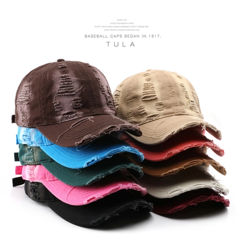 Cappello Da Baseball In Cotone Lavato Consumato Retrò Strappato Streetwear Protezione Solare Regolabile Unisex Vintage