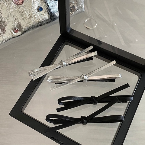 Schleife Haarklammern PU Leder Metall Entenschnabel Clips Süß Cool Stil Nischen Design Modische Accessoires Für Damen