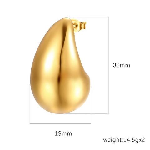 Pendientes De Gota De Agua Chunky Chapado En Oro De 18K Acero Inoxidable Lisos Minimalistas Joyería De Moda Para Mujer